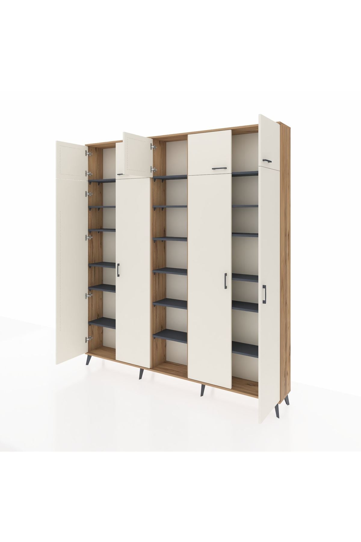 Arges Dolap 18 Raflı 9 Kapaklı 220x30x243 Çam-Aytaşı/Antrasit