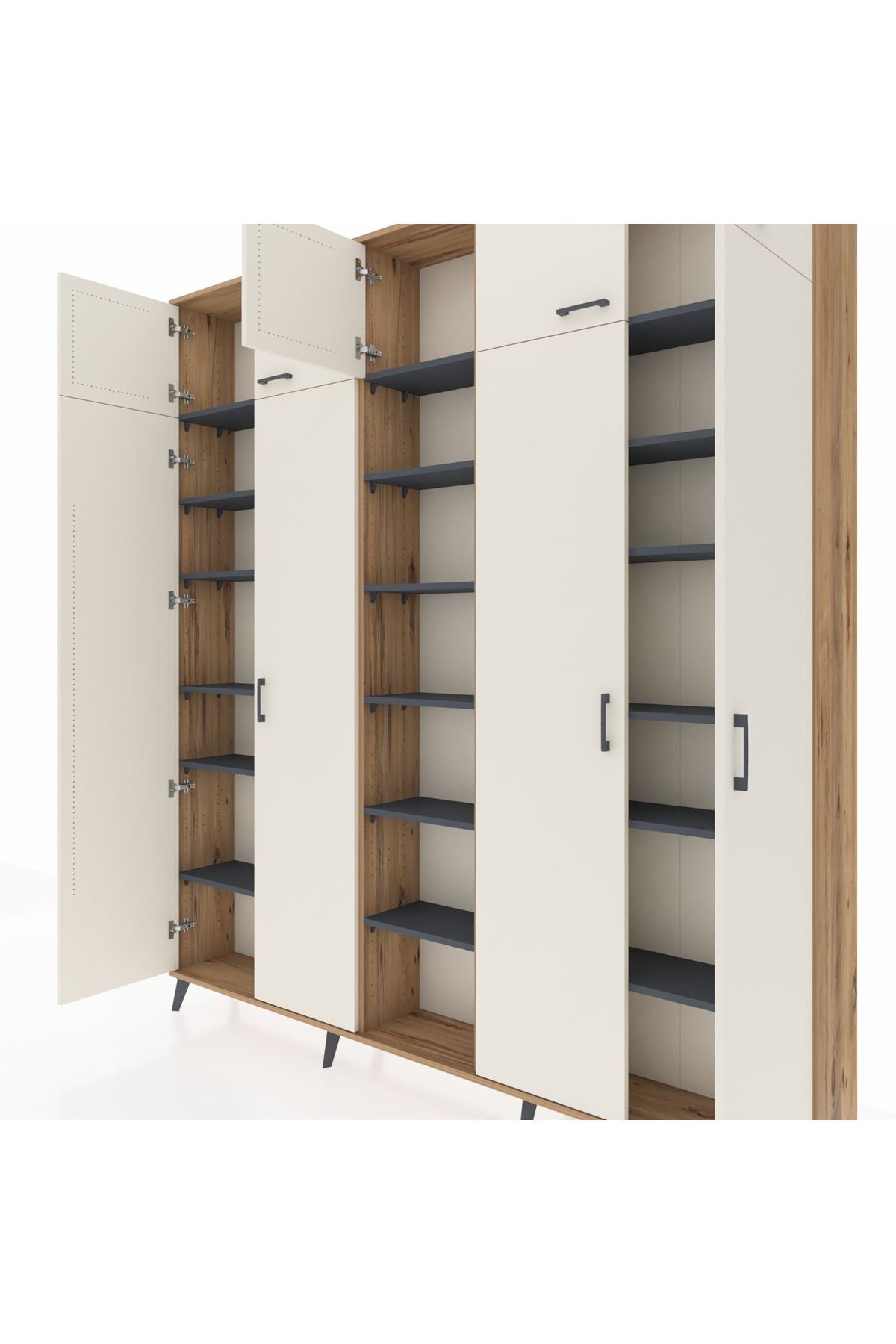 Arges Dolap 18 Raflı 9 Kapaklı 220x30x243 Çam-Aytaşı/Antrasit