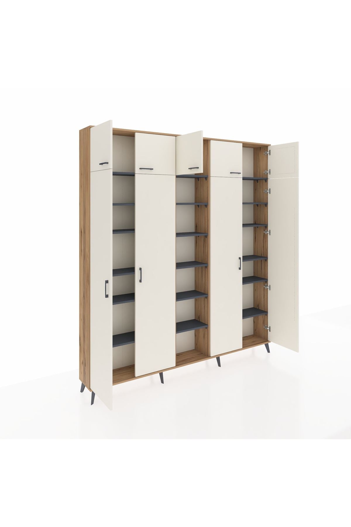 Arges Dolap 18 Raflı 9 Kapaklı 220x30x243 Çam-Aytaşı/Antrasit