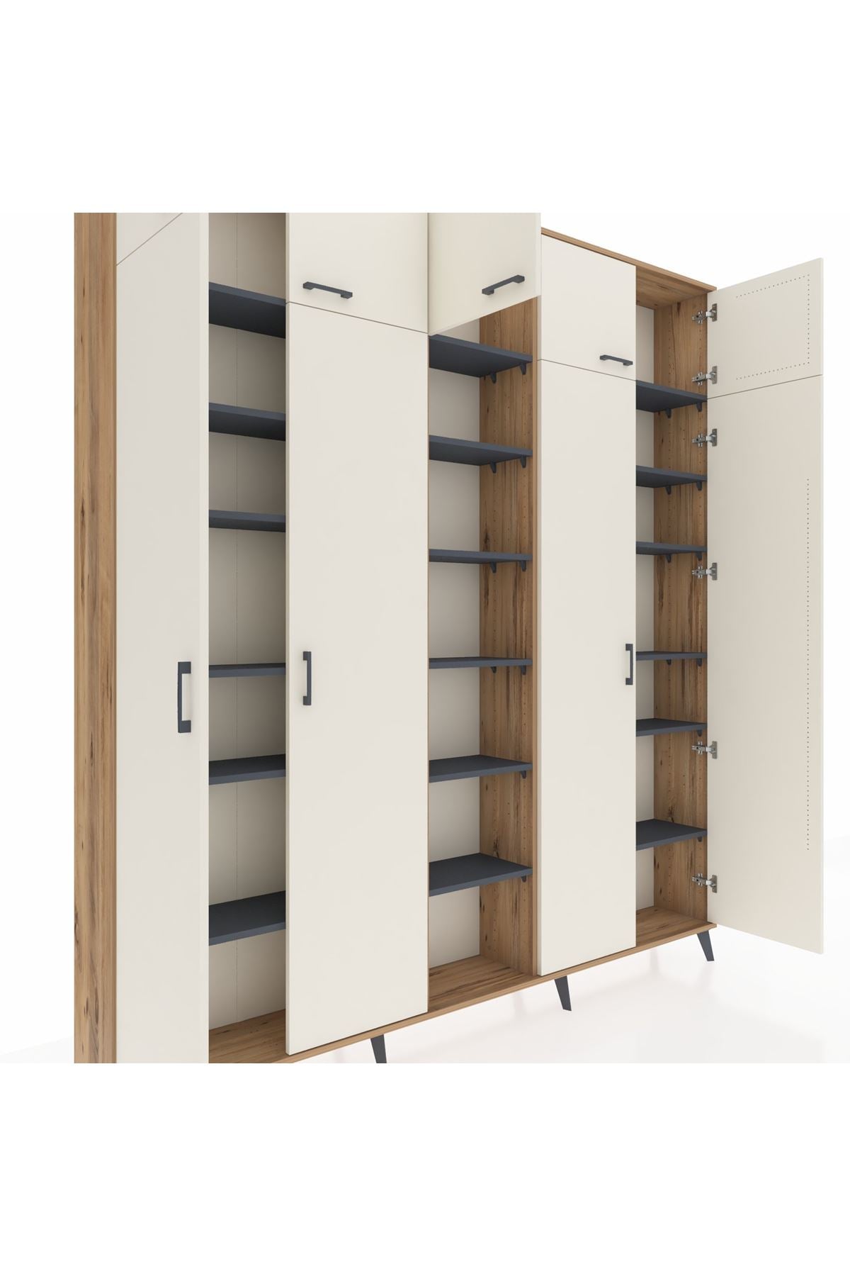 Arges Dolap 18 Raflı 9 Kapaklı 220x30x243 Çam-Aytaşı/Antrasit