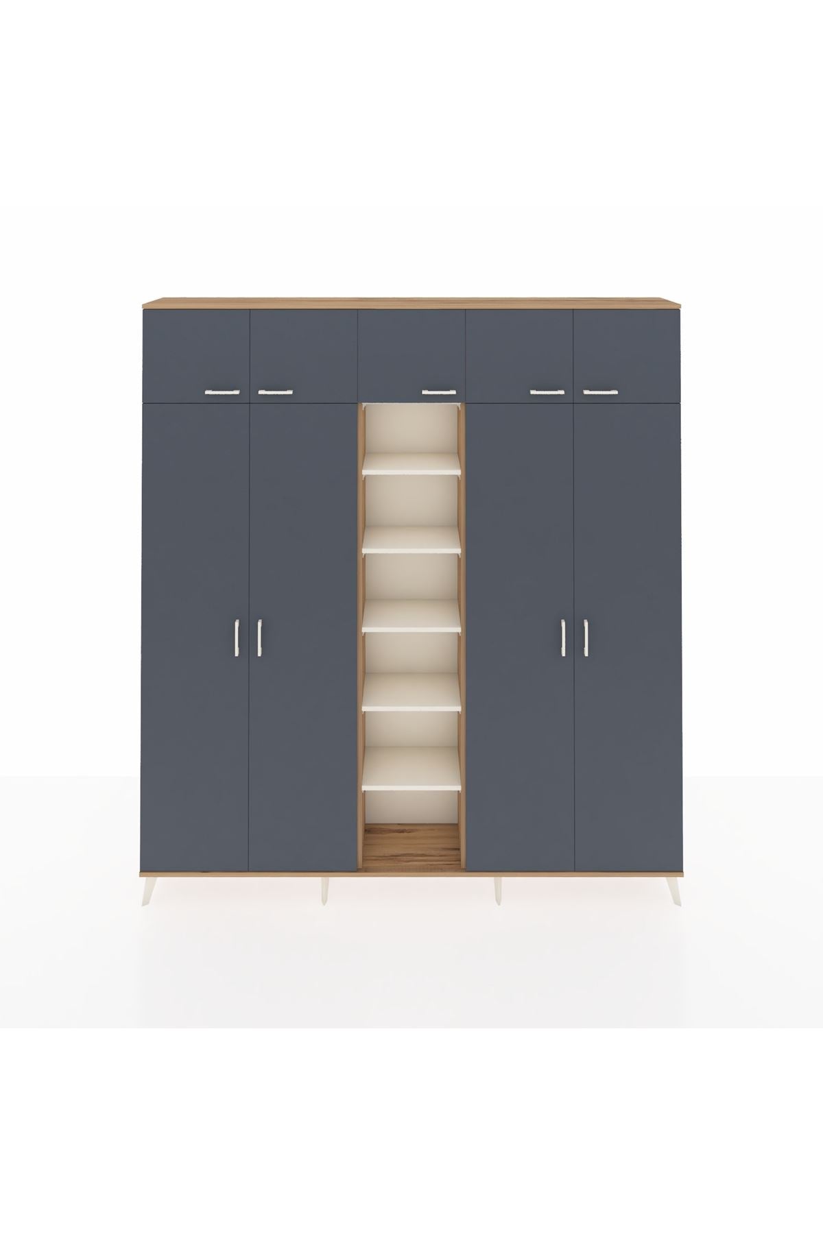 Arges Dolap 18 Raflı 9 Kapaklı 220x30x243 Çam-Antrasit/Aytaşı