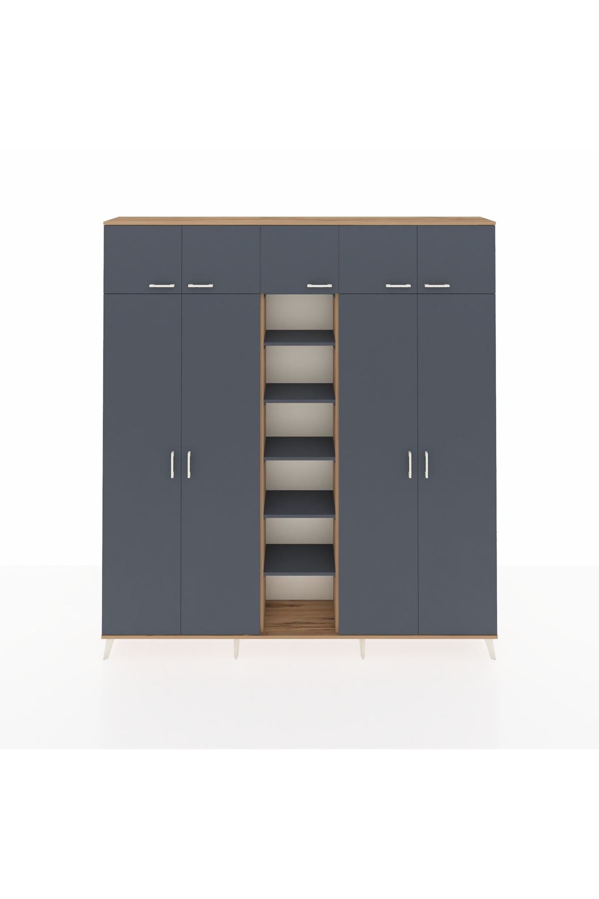 Arges Gardrop 18 Raflı 9 Kapaklı 220x30x243 Çam-Antrasit