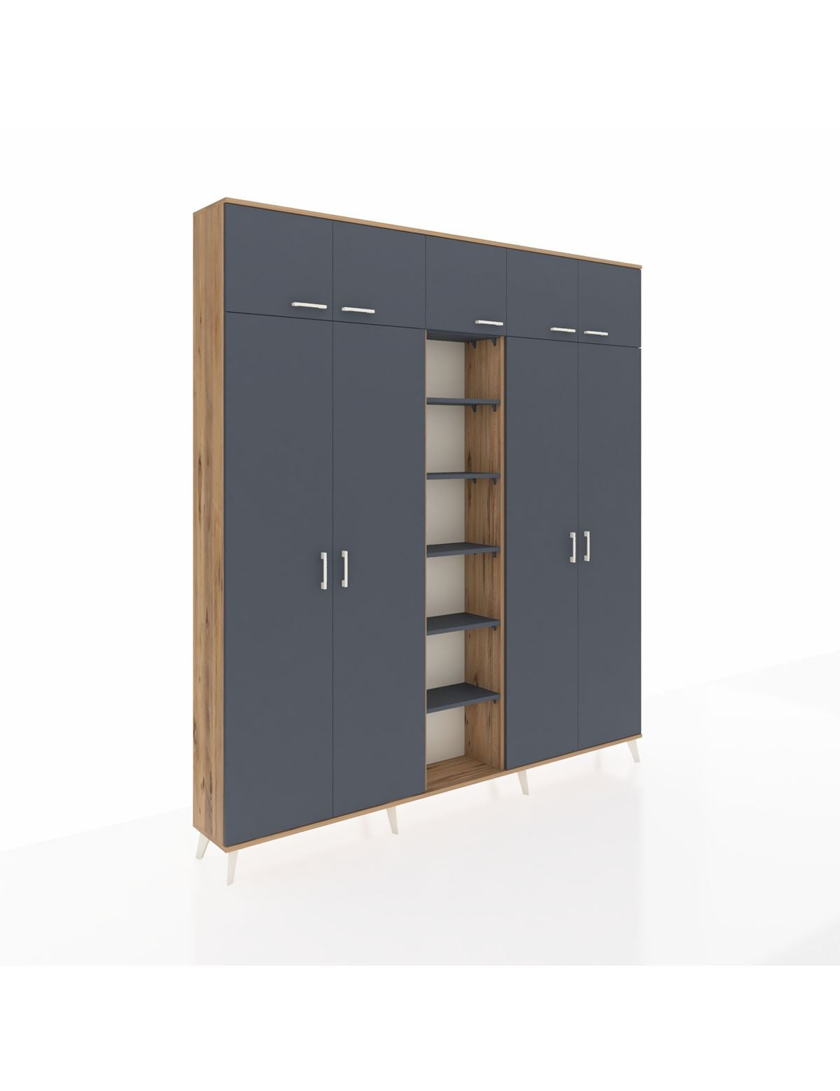 Arges Gardrop 18 Raflı 9 Kapaklı 220x30x243 Çam-Antrasit