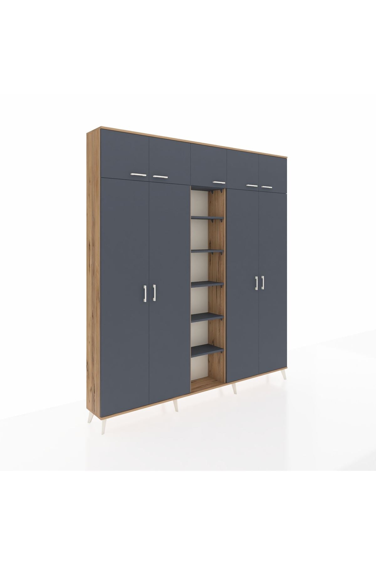 Arges Gardrop 18 Raflı 9 Kapaklı 220x30x243 Çam-Antrasit