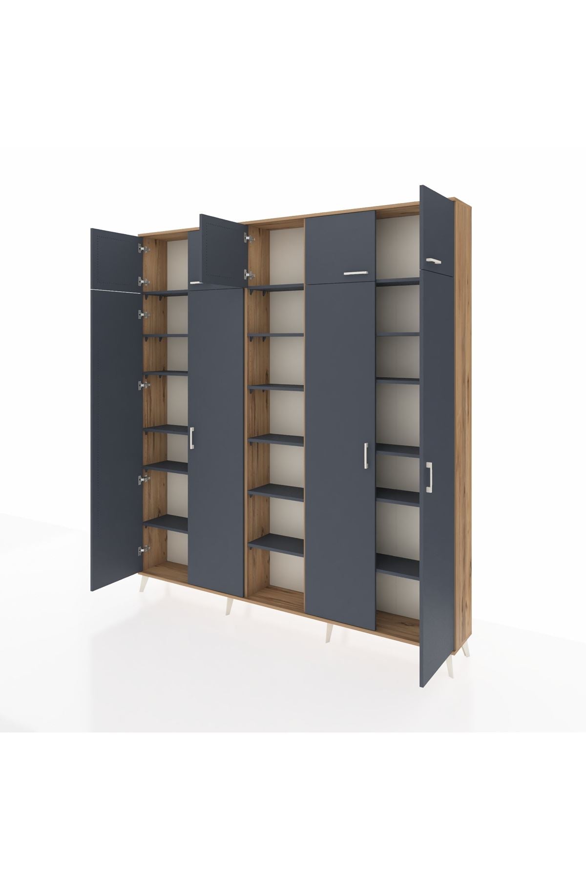 Arges Gardrop 18 Raflı 9 Kapaklı 220x30x243 Çam-Antrasit