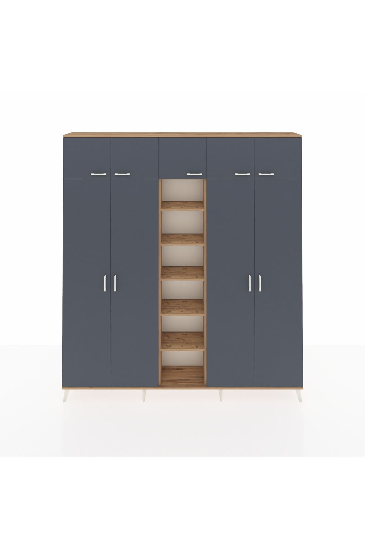 Arges Dolap 18 Raflı 9 Kapaklı 220x30x243 Çam-Antrasit/Çam