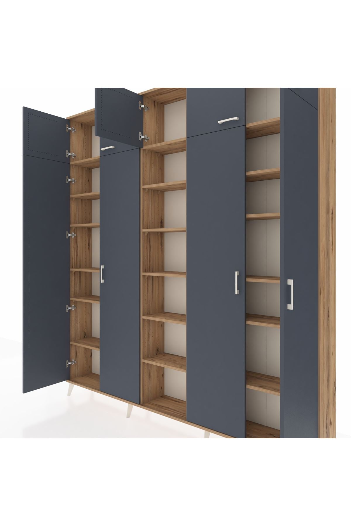 Arges Dolap 18 Raflı 9 Kapaklı 220x30x243 Çam-Antrasit/Çam