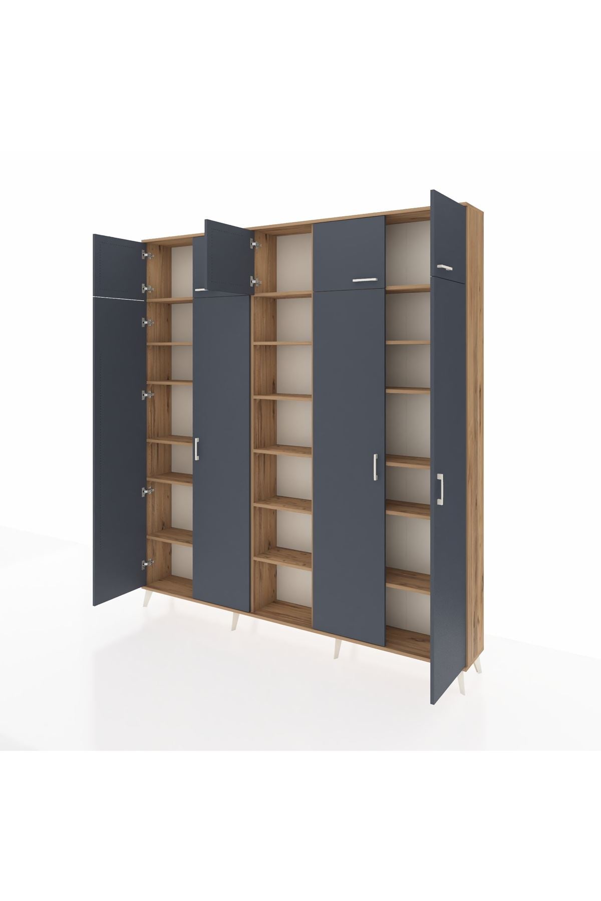 Arges Dolap 18 Raflı 9 Kapaklı 220x30x243 Çam-Antrasit/Çam