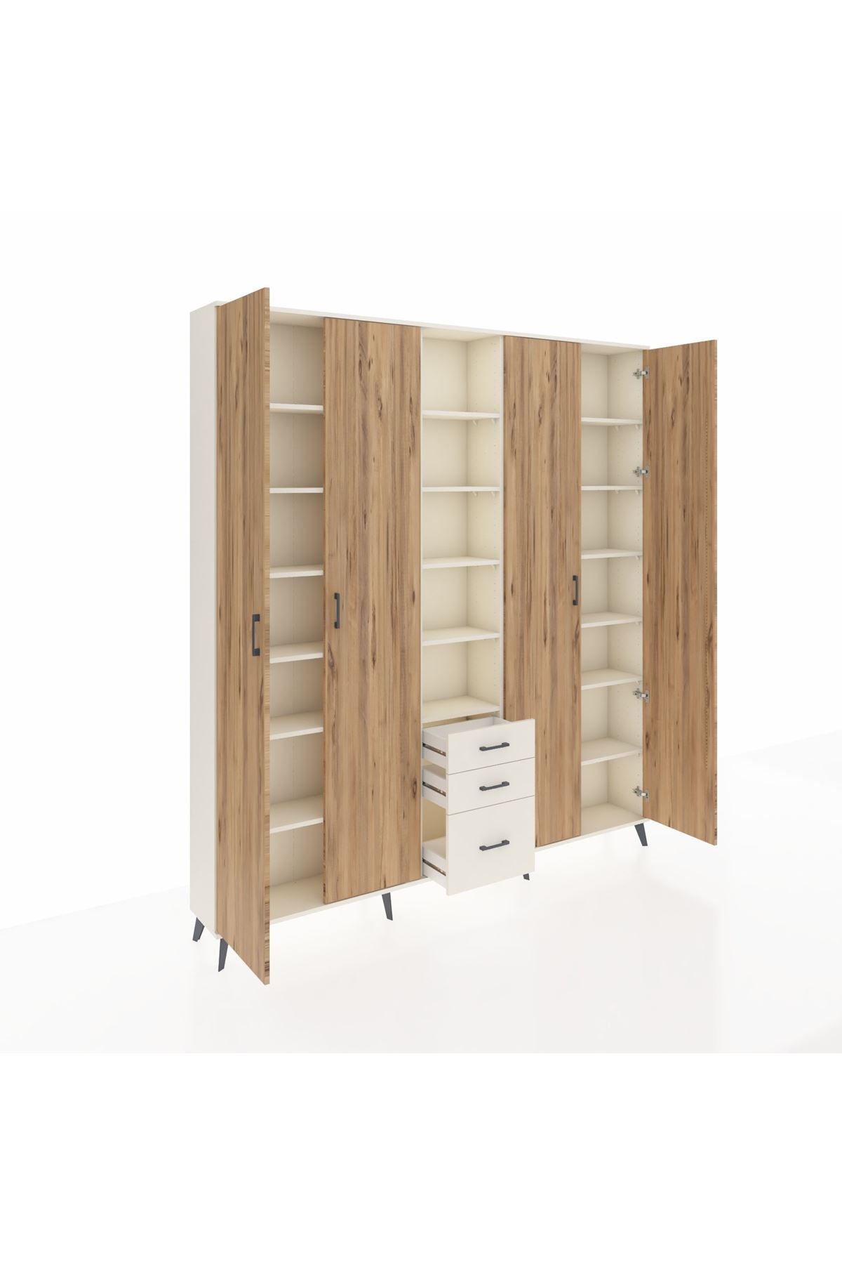 Arges Dolap 17 Raflı 3 Çekmeceli 4 Kapaklı 220x30x243 Aytaşı-Çam/Aytaşı