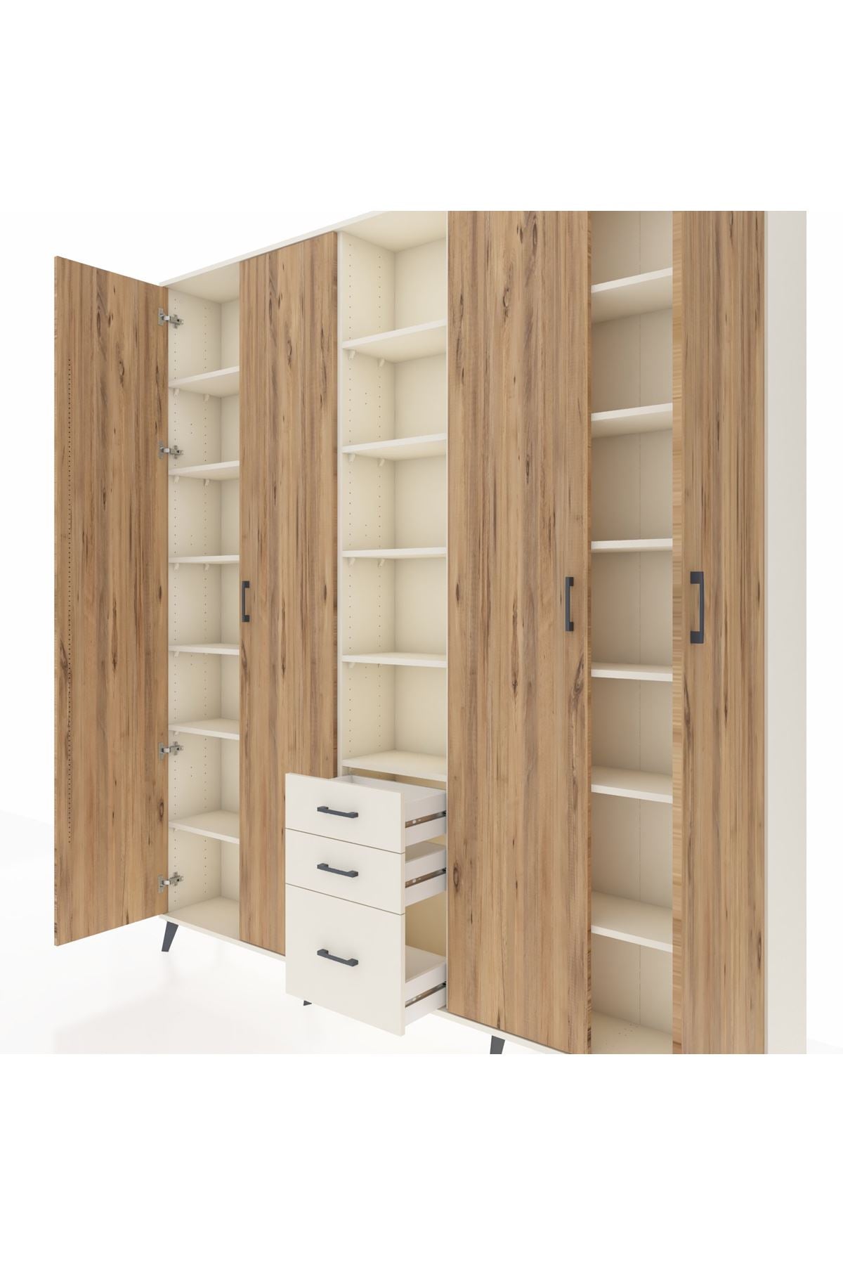 Arges Dolap 17 Raflı 3 Çekmeceli 4 Kapaklı 220x30x243 Aytaşı-Çam/Aytaşı