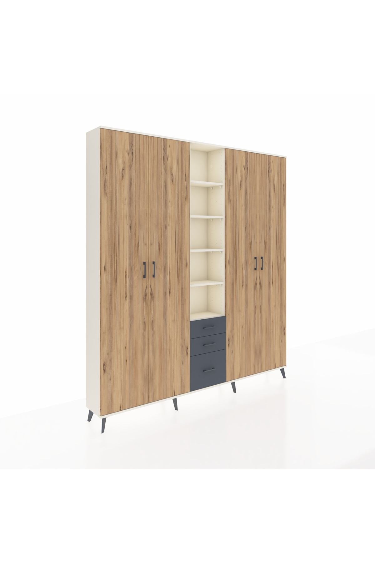 Arges Dolap 17 Raflı 3 Çekmeceli 4 Kapaklı 220x30x243 Aytaşı-Çam/Antrasit