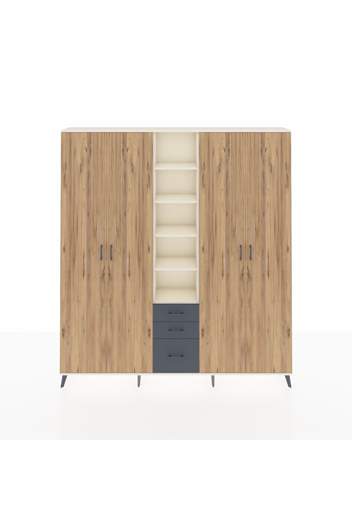 Arges Dolap 17 Raflı 3 Çekmeceli 4 Kapaklı 220x30x243 Aytaşı-Çam/Antrasit