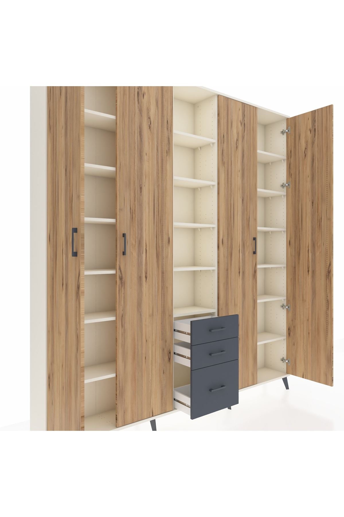 Arges Dolap 17 Raflı 3 Çekmeceli 4 Kapaklı 220x30x243 Aytaşı-Çam/Antrasit