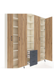 Arges Dolap 17 Raflı 3 Çekmeceli 4 Kapaklı 220x30x243 Aytaşı-Çam/Antrasit