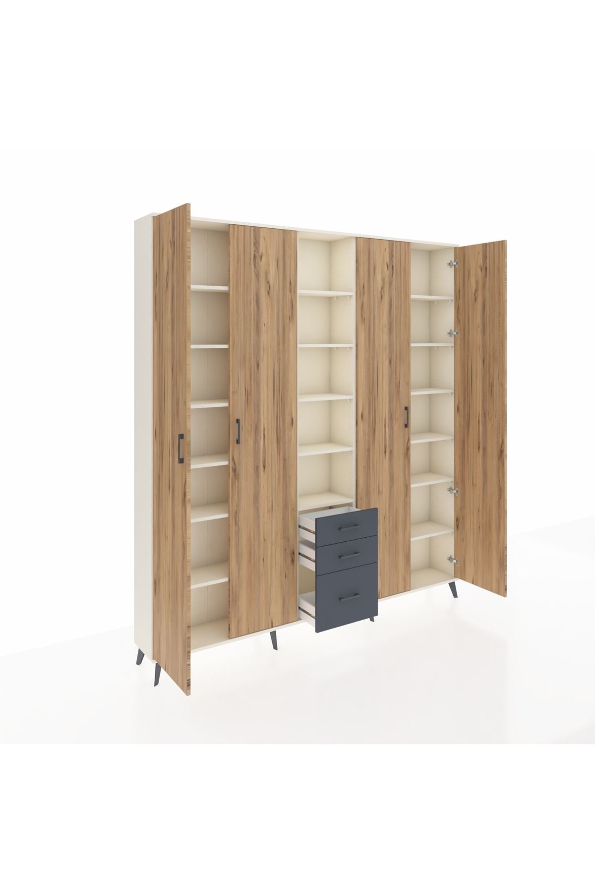 Arges Dolap 17 Raflı 3 Çekmeceli 4 Kapaklı 220x30x243 Aytaşı-Çam/Antrasit