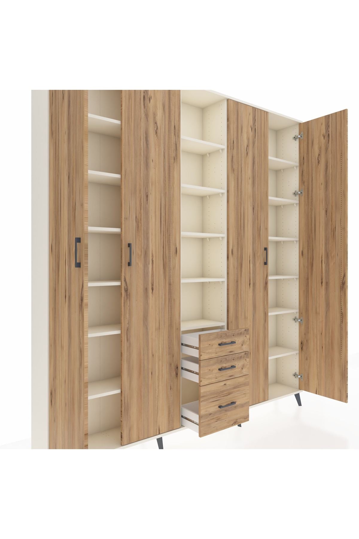 Arges Gardrop 17 Raflı 3 Çekmeceli 4 Kapaklı 220x30x243 Aytaşı-Çam