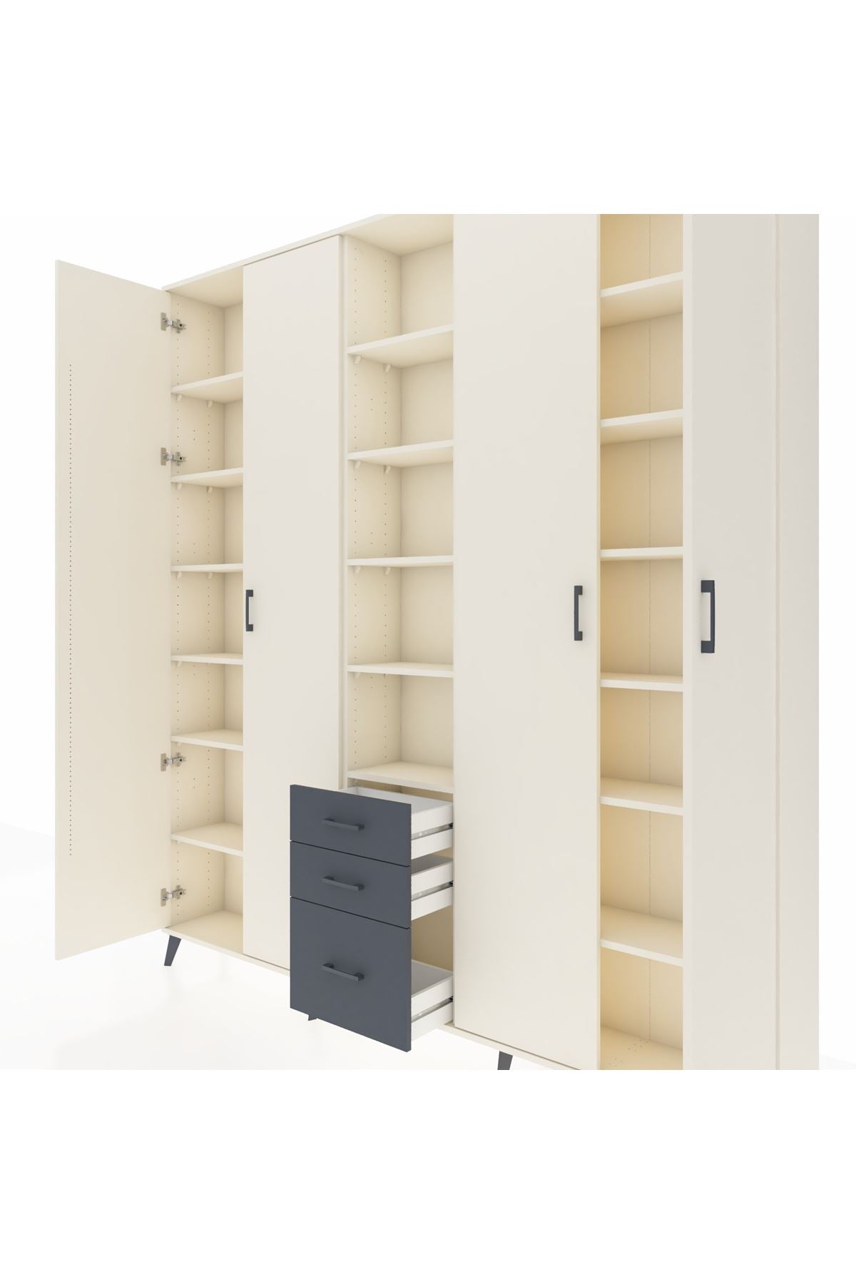 Arges Dolap 17 Raflı 3 Çekmeceli 4 Kapaklı 220x30x243 Aytaşı-Aytaşı/Antrasit