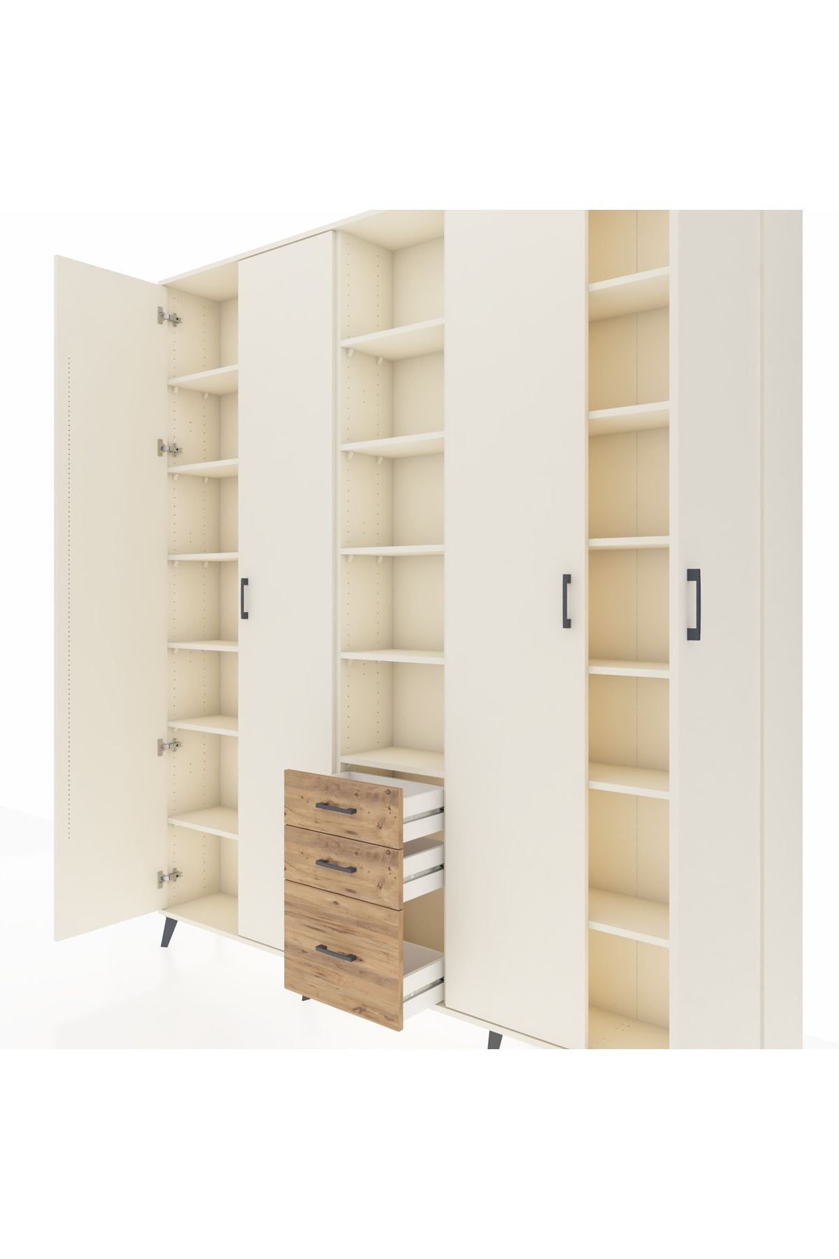 Arges Dolap 17 Raflı 3 Çekmeceli 4 Kapaklı 220x30x243 Aytaşı-Aytaşı/Çam