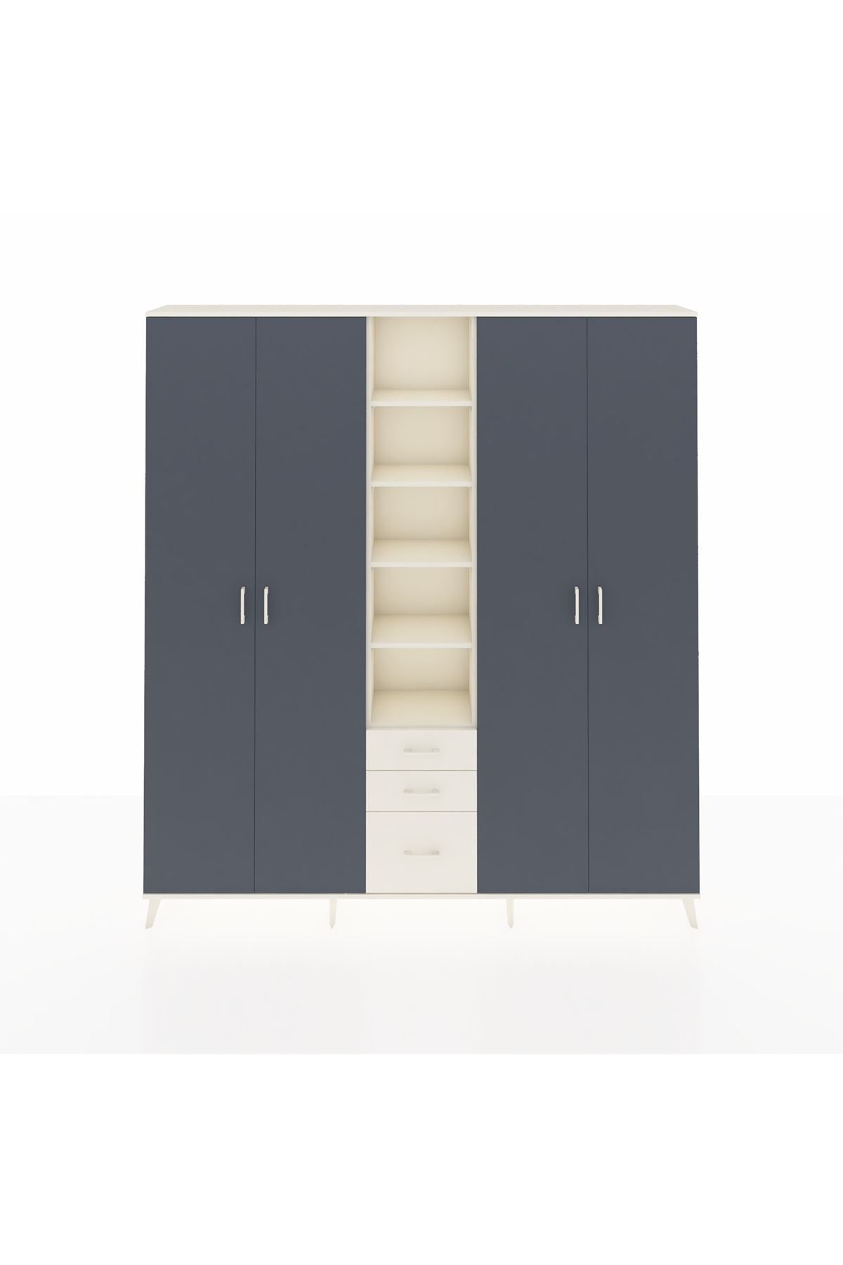 Arges Dolap 17 Raflı 3 Çekmeceli 4 Kapaklı 220x30x243 Aytaşı-Antrasit/Aytaşı