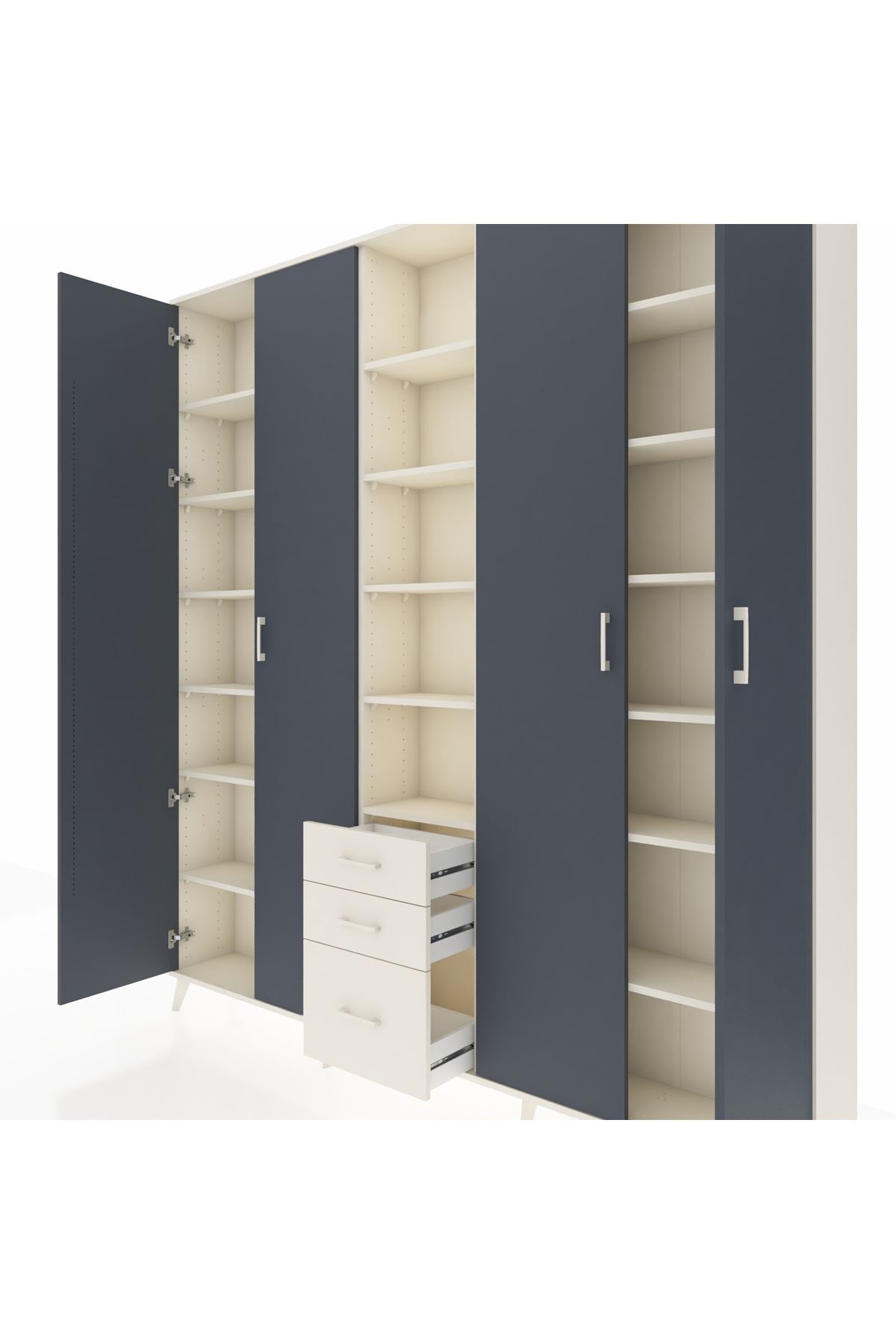 Arges Dolap 17 Raflı 3 Çekmeceli 4 Kapaklı 220x30x243 Aytaşı-Antrasit/Aytaşı