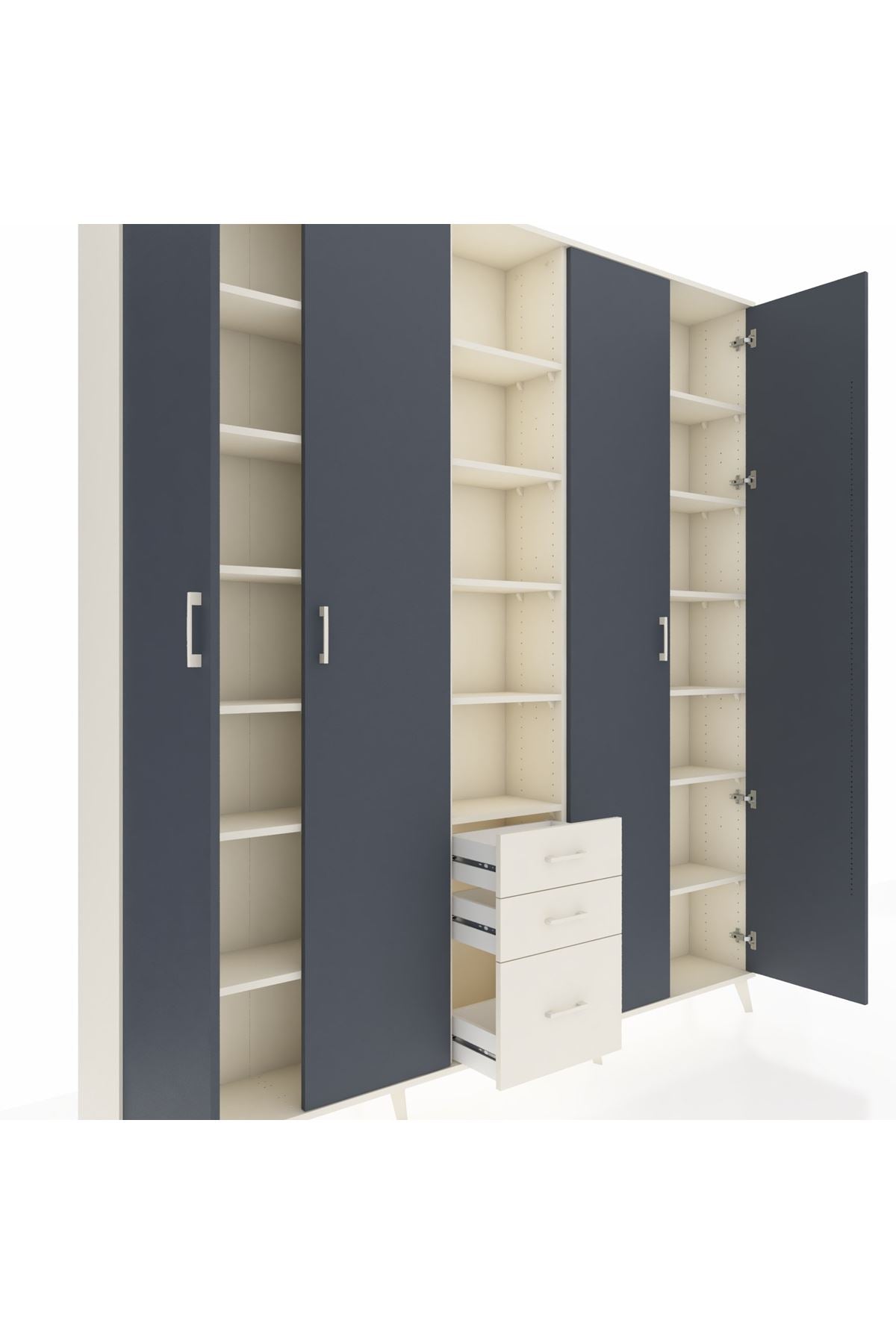 Arges Dolap 17 Raflı 3 Çekmeceli 4 Kapaklı 220x30x243 Aytaşı-Antrasit/Aytaşı