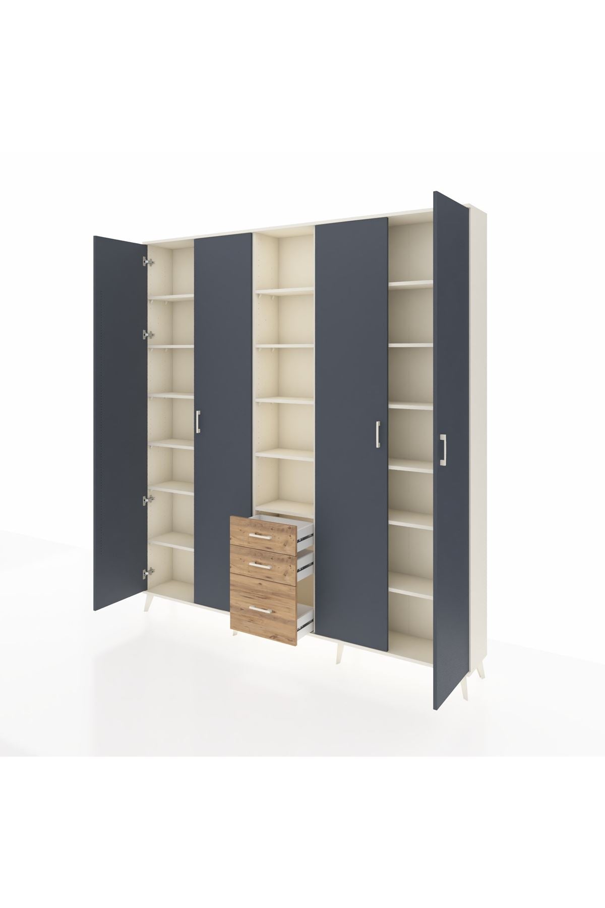 Arges Dolap 17 Raflı 3 Çekmeceli 4 Kapaklı 220x30x243 Aytaşı-Antrasit/Çam