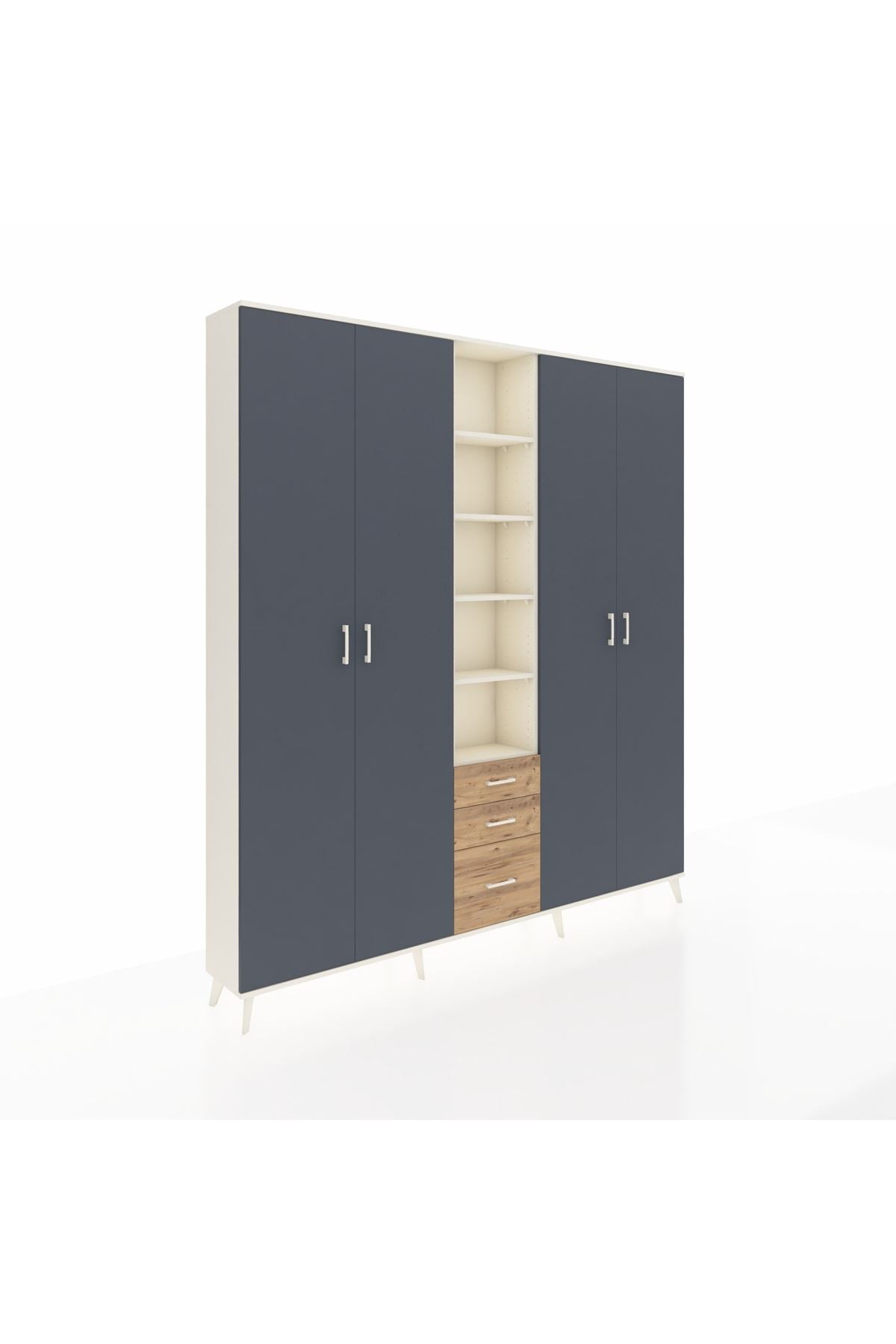 Arges Dolap 17 Raflı 3 Çekmeceli 4 Kapaklı 220x30x243 Aytaşı-Antrasit/Çam