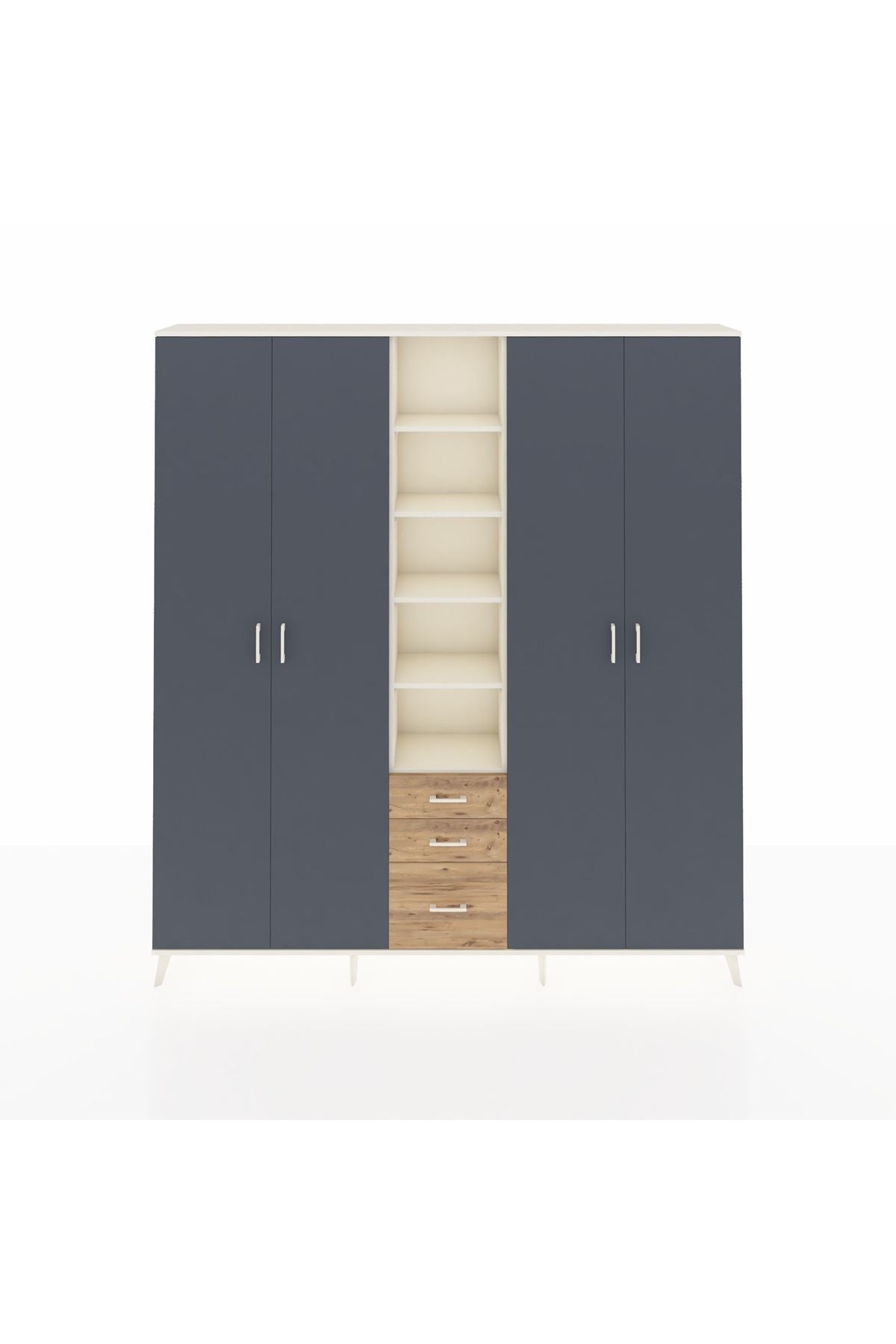 Arges Dolap 17 Raflı 3 Çekmeceli 4 Kapaklı 220x30x243 Aytaşı-Antrasit/Çam