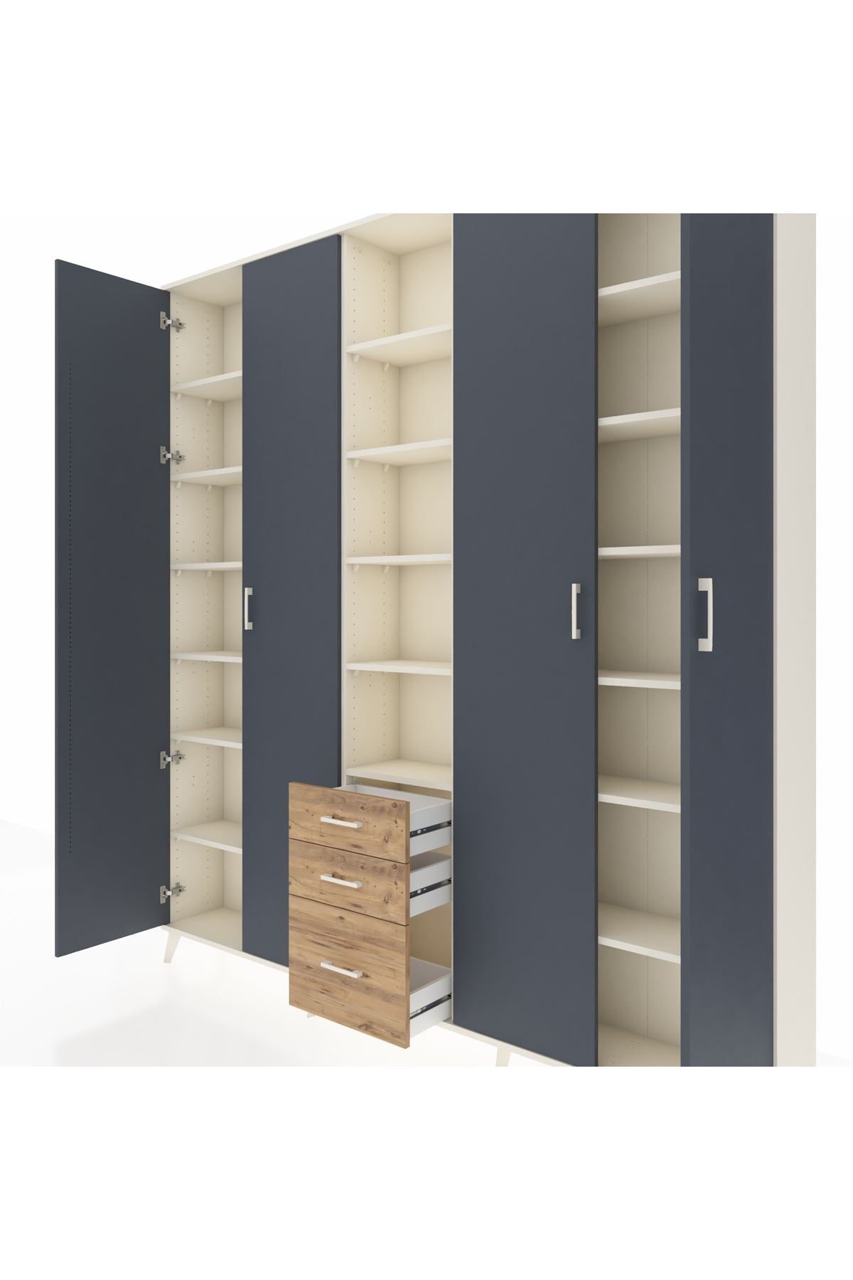 Arges Dolap 17 Raflı 3 Çekmeceli 4 Kapaklı 220x30x243 Aytaşı-Antrasit/Çam