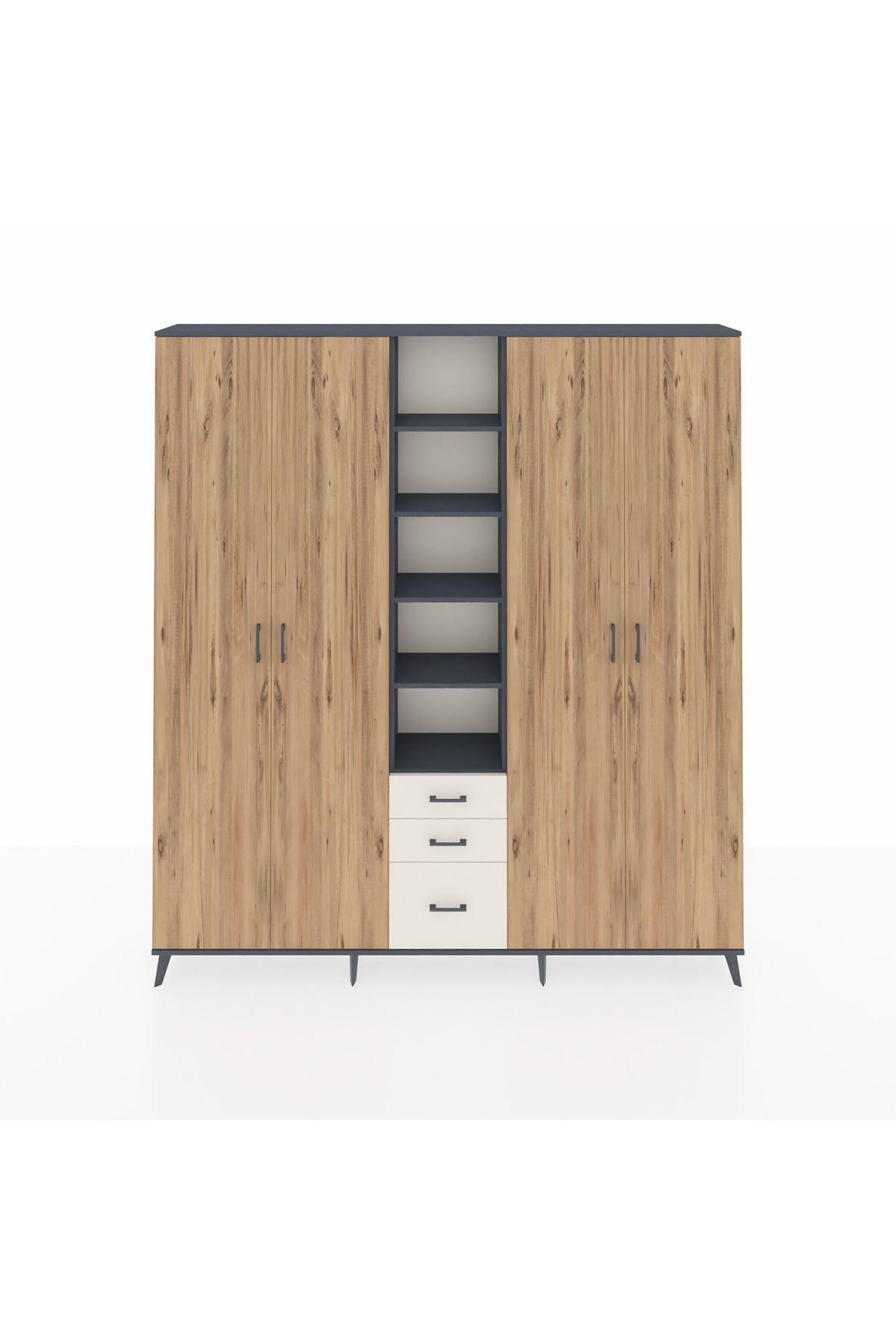 Arges Dolap 17 Raflı 3 Çekmeceli 4 Kapaklı 220x30x243 Antrasit-Çam/Aytaşı