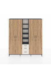 Arges Dolap 17 Raflı 3 Çekmeceli 4 Kapaklı 220x30x243 Antrasit-Çam/Aytaşı