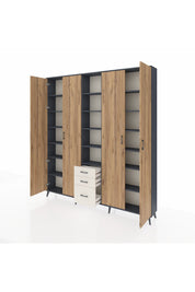 Arges Dolap 17 Raflı 3 Çekmeceli 4 Kapaklı 220x30x243 Antrasit-Çam/Aytaşı