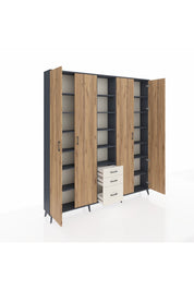 Arges Dolap 17 Raflı 3 Çekmeceli 4 Kapaklı 220x30x243 Antrasit-Çam/Aytaşı