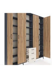 Arges Dolap 17 Raflı 3 Çekmeceli 4 Kapaklı 220x30x243 Antrasit-Çam/Aytaşı