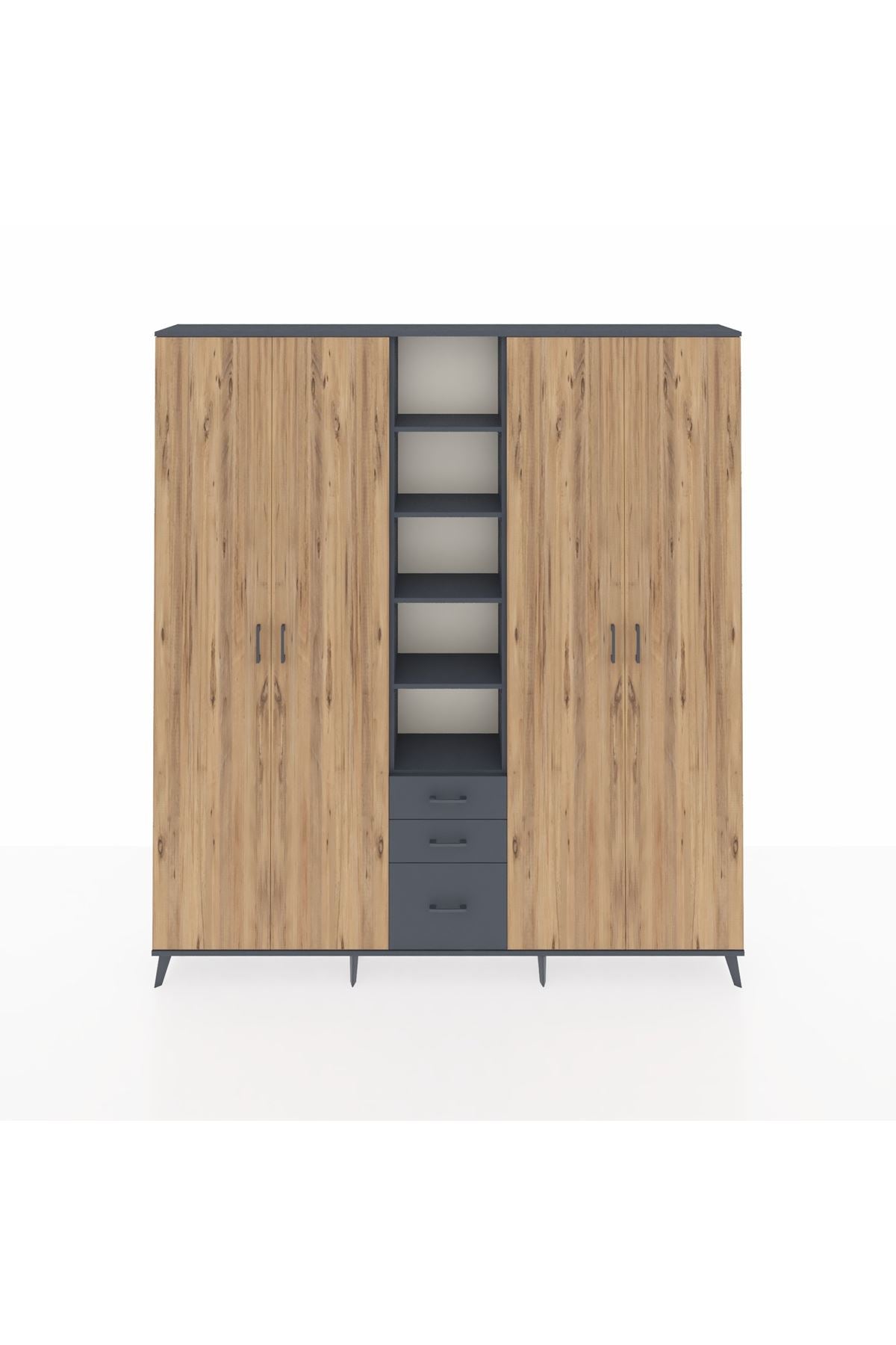 Arges Dolap 17 Raflı 3 Çekmeceli 4 Kapaklı 220x30x243 Antrasit-Çam/Antrasit