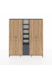 Arges Dolap 17 Raflı 3 Çekmeceli 4 Kapaklı 220x30x243 Antrasit-Çam/Antrasit