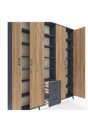 Arges Dolap 17 Raflı 3 Çekmeceli 4 Kapaklı 220x30x243 Antrasit-Çam/Antrasit