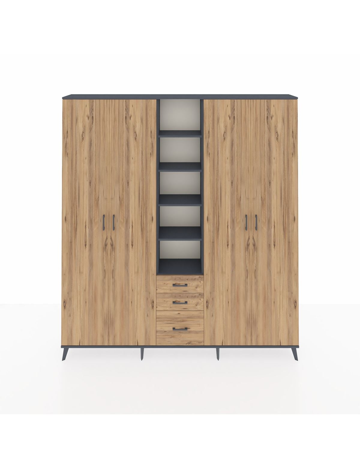 Arges Gardrop 17 Raflı 3 Çekmeceli 4 Kapaklı 220x30x243 Antrasit-Çam