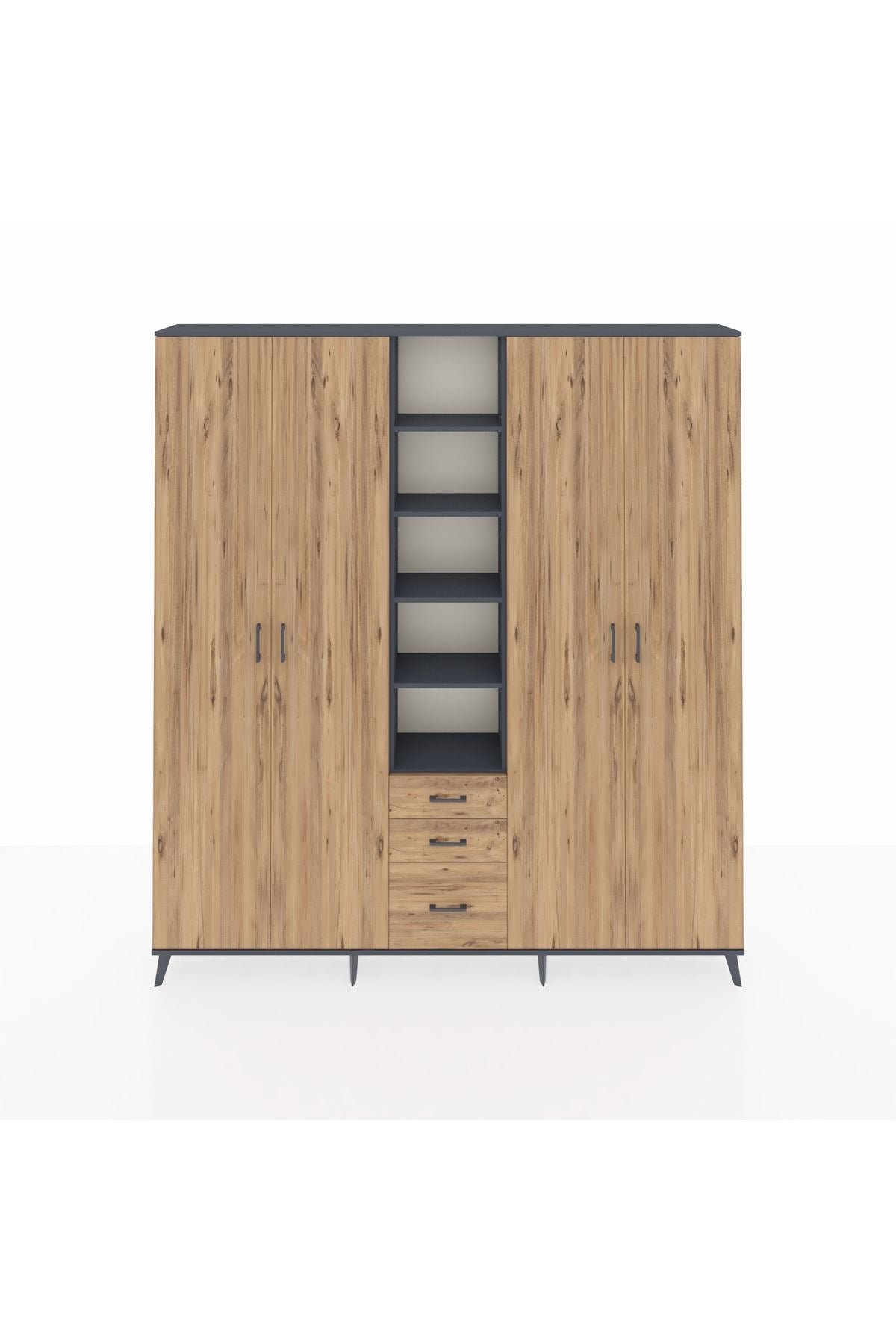 Arges Gardrop 17 Raflı 3 Çekmeceli 4 Kapaklı 220x30x243 Antrasit-Çam