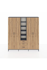 Arges Gardrop 17 Raflı 3 Çekmeceli 4 Kapaklı 220x30x243 Antrasit-Çam