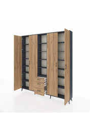 Arges Gardrop 17 Raflı 3 Çekmeceli 4 Kapaklı 220x30x243 Antrasit-Çam