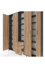 Arges Gardrop 17 Raflı 3 Çekmeceli 4 Kapaklı 220x30x243 Antrasit-Çam