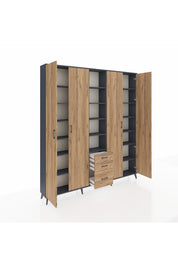 Arges Gardrop 17 Raflı 3 Çekmeceli 4 Kapaklı 220x30x243 Antrasit-Çam