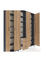 Arges Gardrop 17 Raflı 3 Çekmeceli 4 Kapaklı 220x30x243 Antrasit-Çam