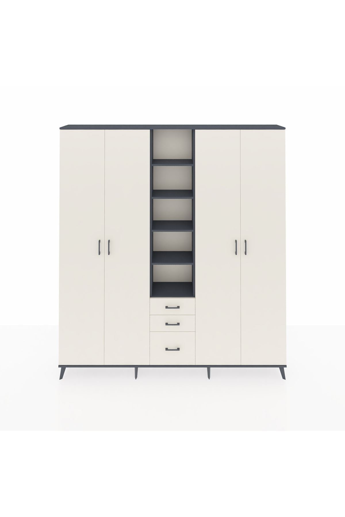 Arges Gardrop 17 Raflı 3 Çekmeceli 4 Kapaklı 220x30x243 Antrasit-Aytaşı