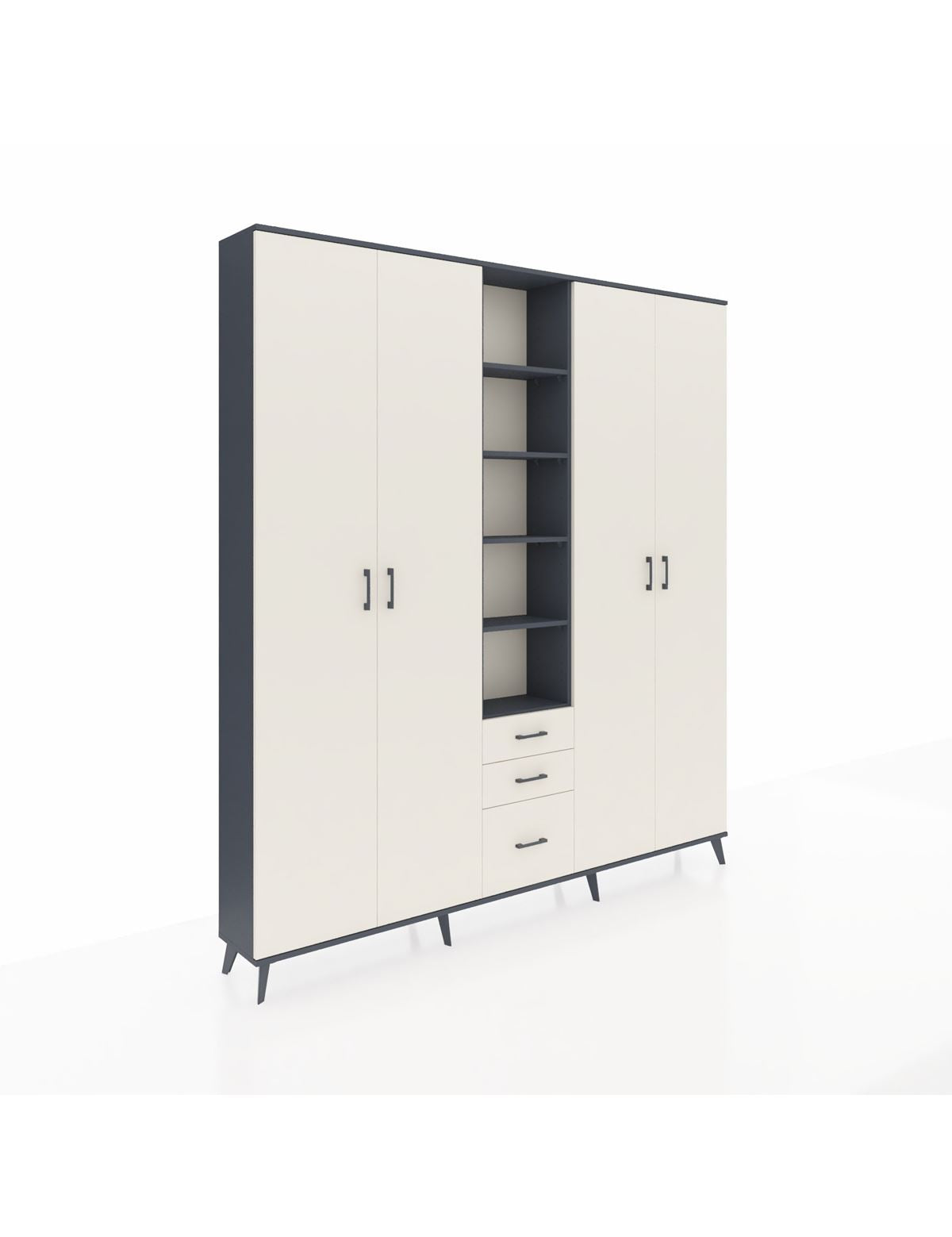 Arges Gardrop 17 Raflı 3 Çekmeceli 4 Kapaklı 220x30x243 Antrasit-Aytaşı