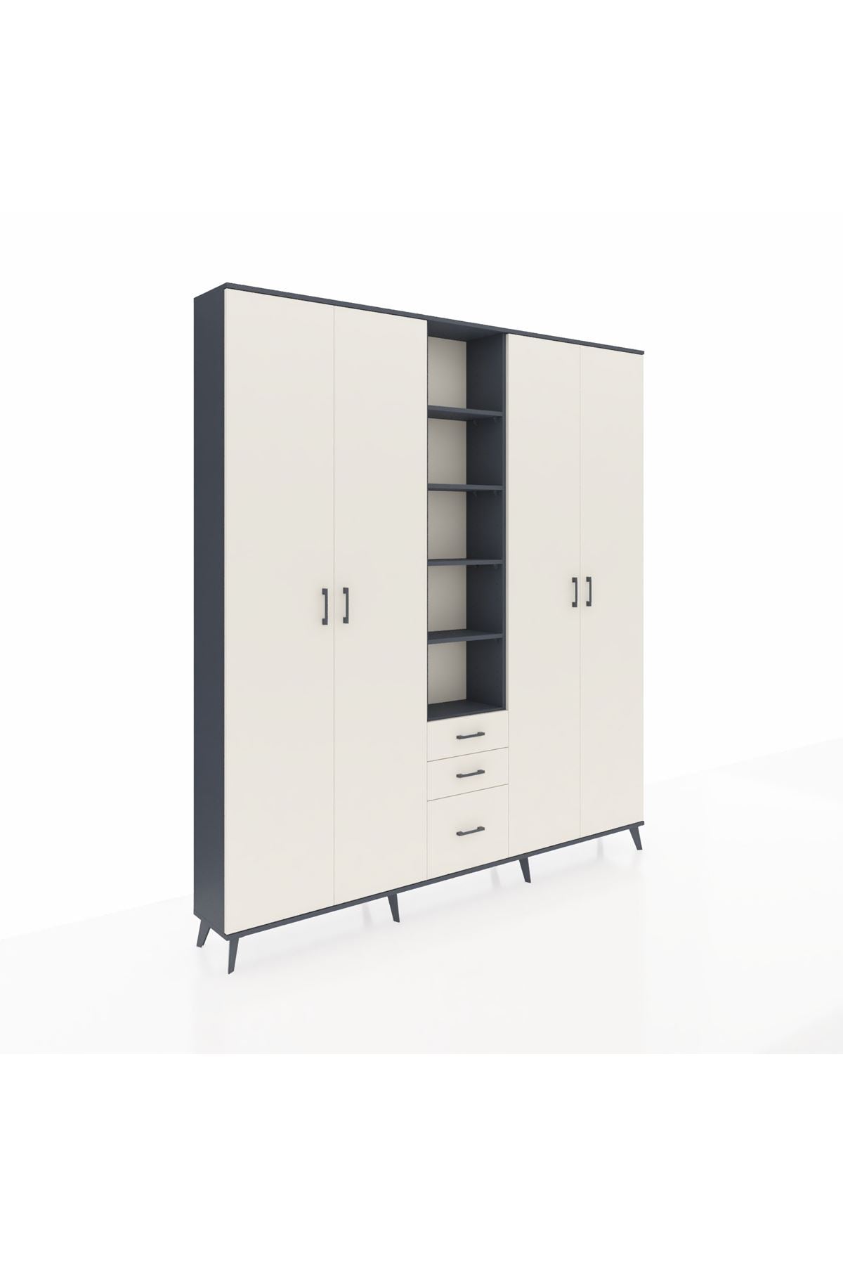 Arges Gardrop 17 Raflı 3 Çekmeceli 4 Kapaklı 220x30x243 Antrasit-Aytaşı