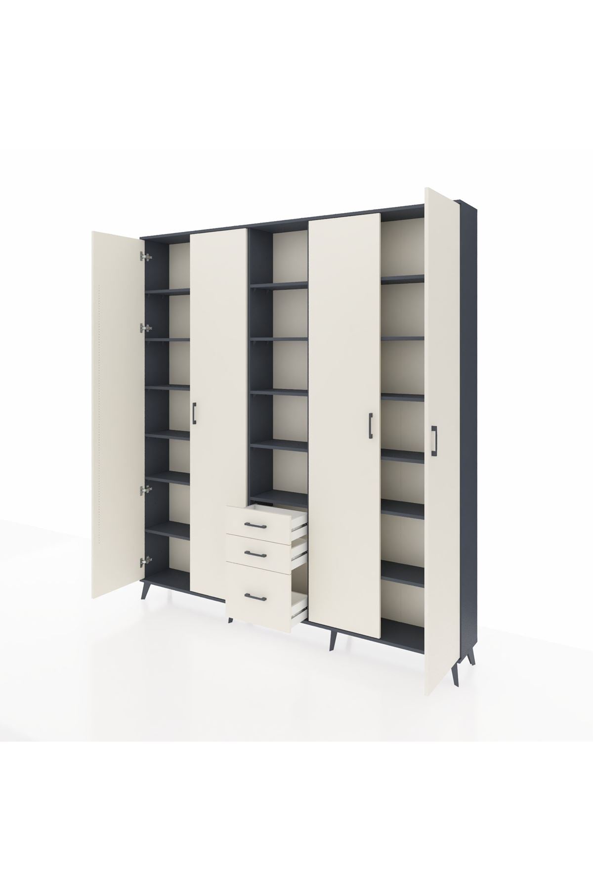 Arges Gardrop 17 Raflı 3 Çekmeceli 4 Kapaklı 220x30x243 Antrasit-Aytaşı