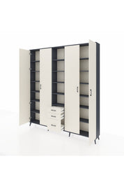 Arges Gardrop 17 Raflı 3 Çekmeceli 4 Kapaklı 220x30x243 Antrasit-Aytaşı