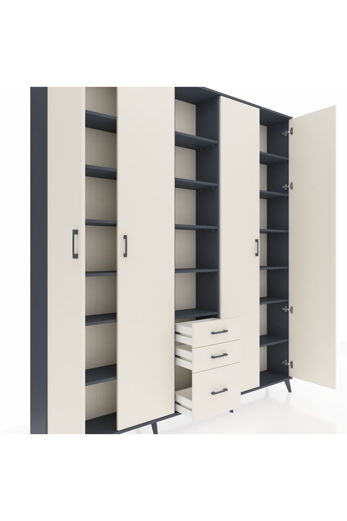 Arges Gardrop 17 Raflı 3 Çekmeceli 4 Kapaklı 220x30x243 Antrasit-Aytaşı